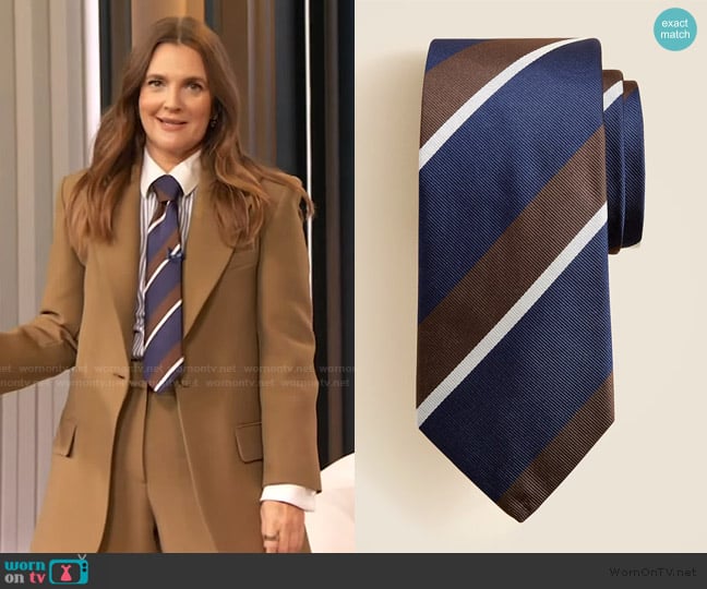 J. Crew English silk striped tie worn by Drew Barrymore on The Drew Barrymore Show