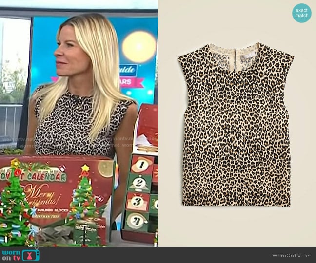 J. Crew Featherweight Cashmere-blend Sweater Shell in leopard print worn by Meredith Sinclair on Today
