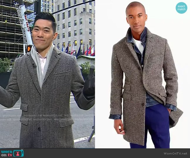 J. Crew Ludlow Topcoat in Irish herringbone tweed worn by Brian Cheung on Today