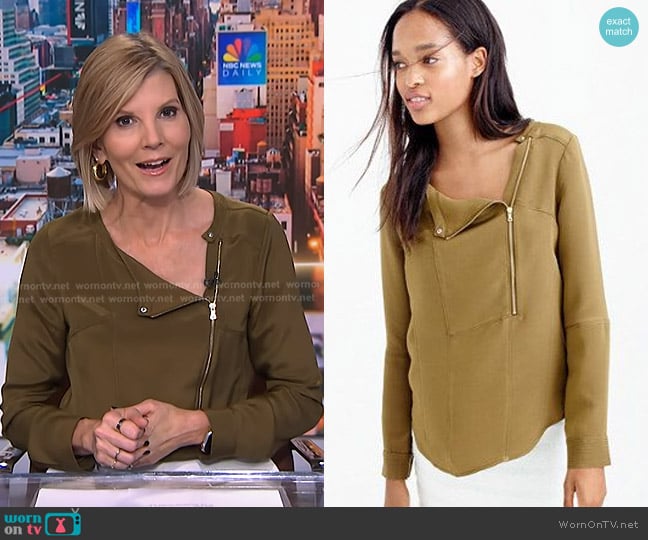 J. Crew Luxe Silk Moto Top worn by Kate Snow on NBC News Daily