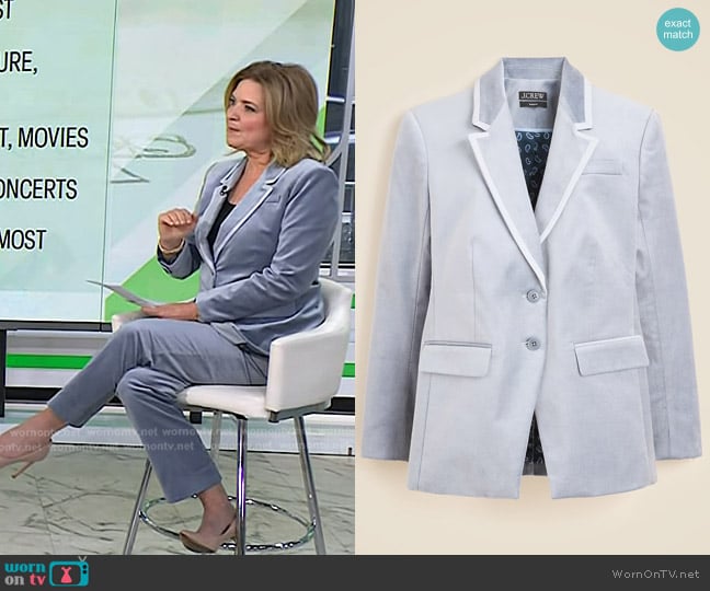 J. Crew Madelyn blazer in velvet in Slate Blue worn by Christine Romans on Today