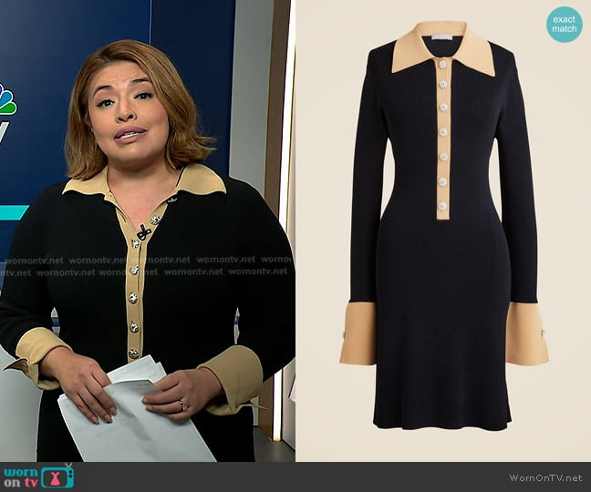 J. Crew Ribbed Polo Sweater-dress with jewel buttons worn by Gilma Avalos on NBC News Daily