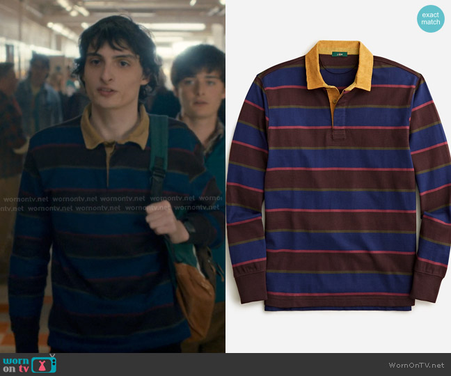 J. Crew Rugby Shirt with Corduroy Collar worn by Mike Wheeler (Finn Wolfhard) on Stranger Things
