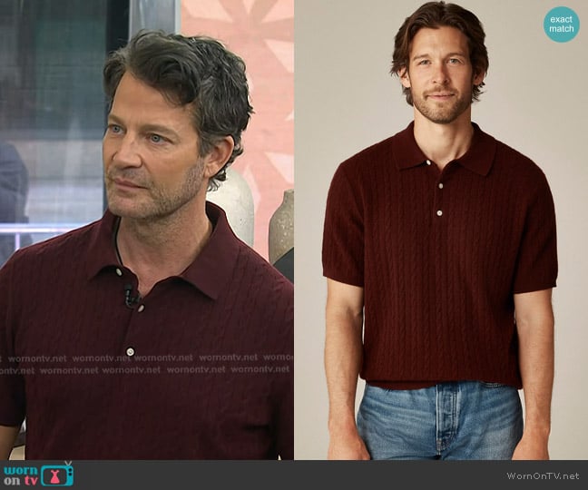 Nate Berkus’s burgundy cable knit polo on Today Nate Berkus’s burgundy cable knit polo on Today