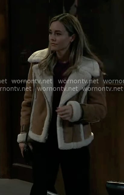 Jacinda's suede and shearling jacket on General Hospital