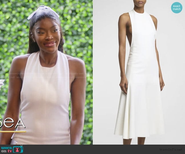 Jacquemus Favola Halter Backless Midi Dress worn by Chelsea Lazkani on Selling Sunset