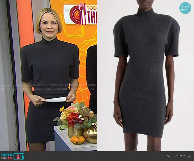 Jacquemus La Robe Maille Castagna Short Sleeve Sweater Dress in Dark Grey worn by Leslie Bibb on Today