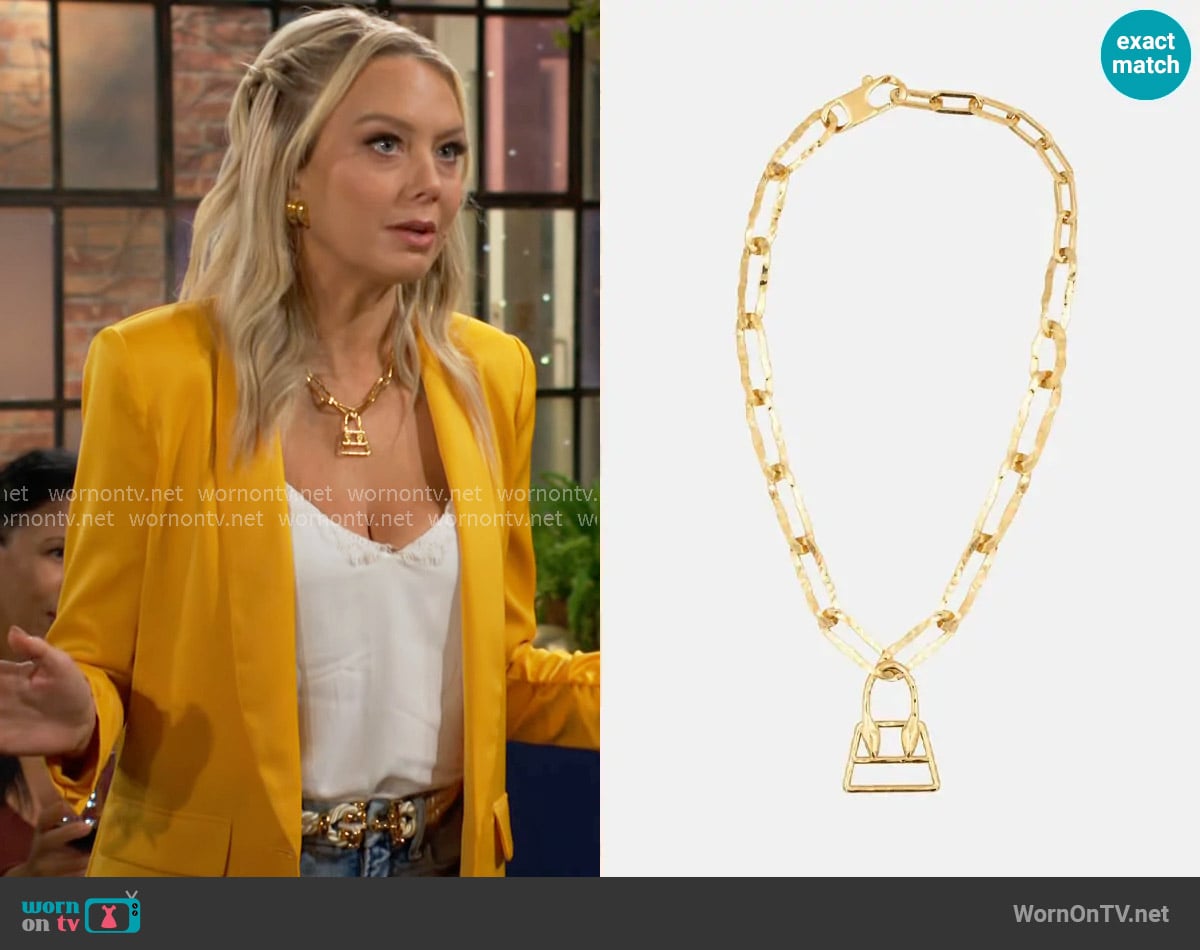 Jacquemus Le Chiquita hammered gold-tone necklace worn by Abby Newman (Melissa Ordway) on The Young and the Restless
