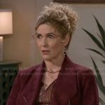 Jan’s red printed metallic blouse and jacket on Beyond the Gates