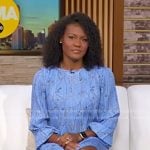 Janai’s blue chain print dress on Good Morning America