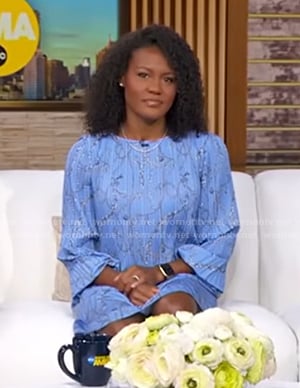 Janai’s blue chain print dress on Good Morning America