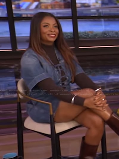 Janelle James’s denim lace-up dress on Live with Kelly and Mark