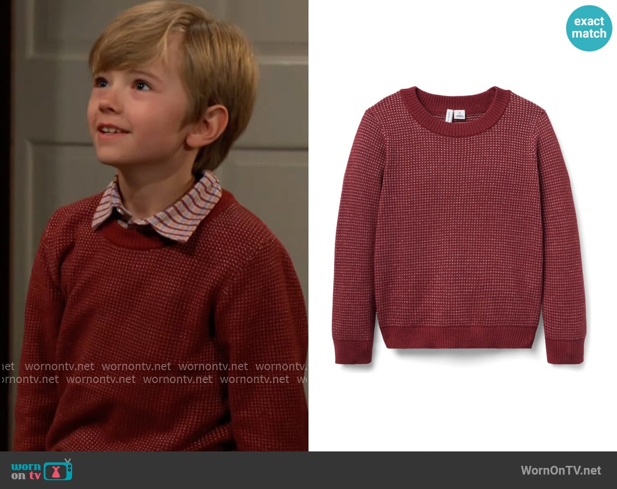 Janie & Jack Birdseye Textured Sweater worn by Harrison Abbott (Redding Munsell) on The Young and the Restless