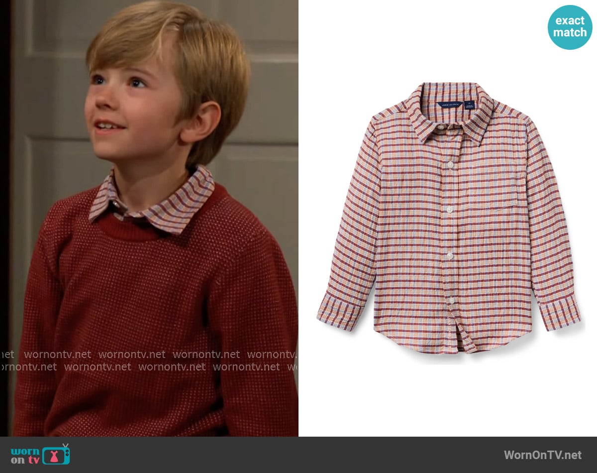 Janie & Jack Plaid Seersucker Twill Shirt worn by Harrison Abbott (Redding Munsell) on The Young and the Restless