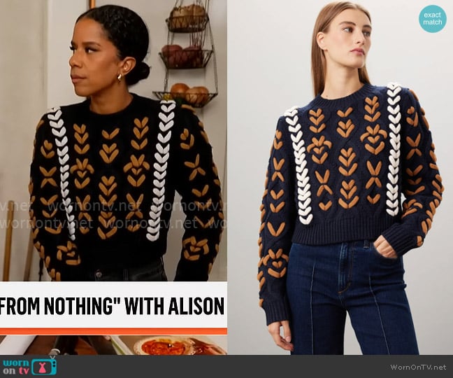 Ariana Diaz’s navy chunky knit sweater on CBS Mornings