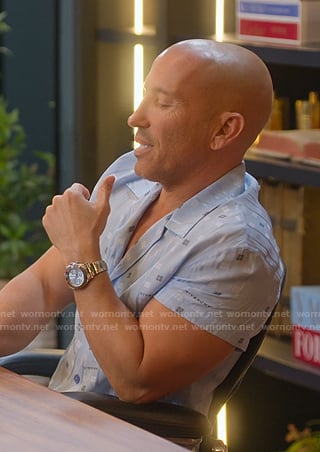 Jason's blue print short sleeve shirt on Selling Sunset
