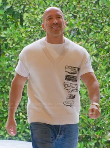 Jason's white printed vest on Selling Sunset