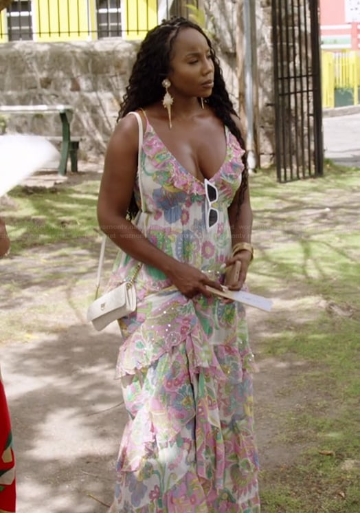 Jassi’s floral print maxi dress on The Real Housewives of Potomac