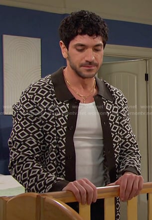 Javi’s geometric collared cardigan on Days of our Lives