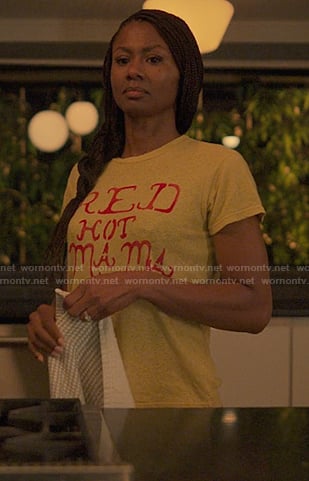 Jax's yellow Red Hot Mama tee on Reasonable Doubt