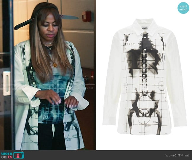 Jean Paul Gaultier Squeletor-Print Cotton Poplin Shirt worn by Mary Cosby on The Real Housewives of Salt Lake City
