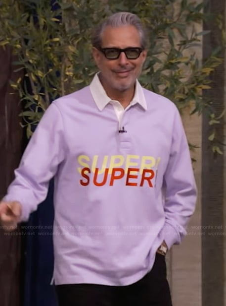 Jeff Goldblum’s Super lilac rugby shirt on Live with Kelly and Mark