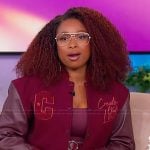 Jennifer’s burgundy moto jacket on The Jennifer Hudson Show