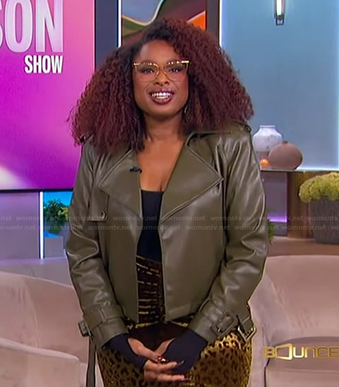 Jennifer's green leather moto jacket on The Jennifer Hudson Show