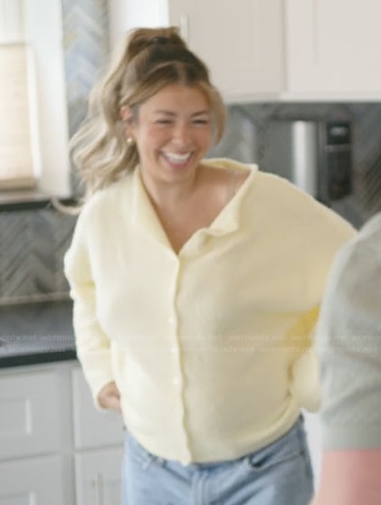 Jen's yellow cardigan on The Secret Lives of Mormon Wives