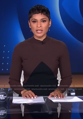 Jericka’s brown and black colorblock knit dress on CBS Evening News