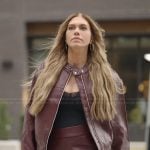 Jessi’s burgundy leather jacket and mini skirt on The Secret Lives of Mormon Wives