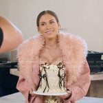 Jessi’s sequin lace trim mini dress and pink coat on The Secret Lives of Mormon Wives