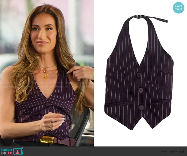 JGR and STN Gigi Vest Top in Pinstripe worn by Kaylee Ricciardi (Kaylee Ricciardi) on Selling the OC