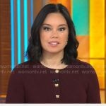 Jo Ling Kent’s burgundy cardigan with gold buttons on CBS Mornings