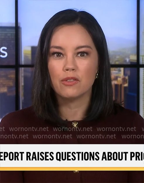 Jo Ling Kent's burgundy cardigan with gold buttons on CBS Mornings