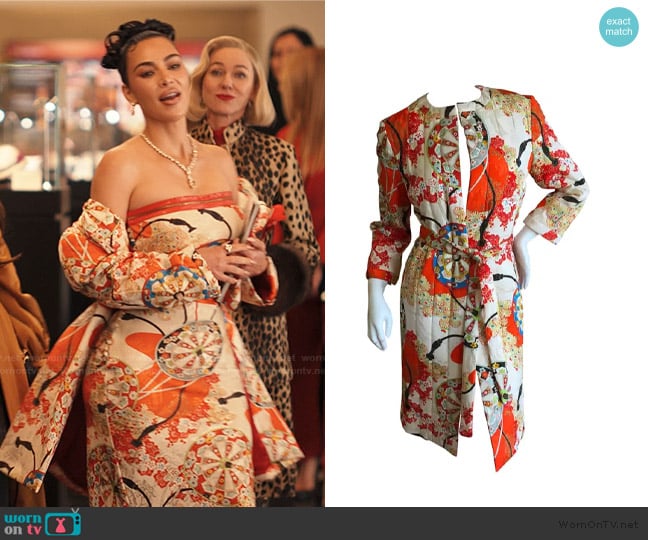 John Galliano Christian Dior x Japanese Silk Kimono Style Belted Coat worn by Allura Grant (Kim Kardashian) on Alls Fair