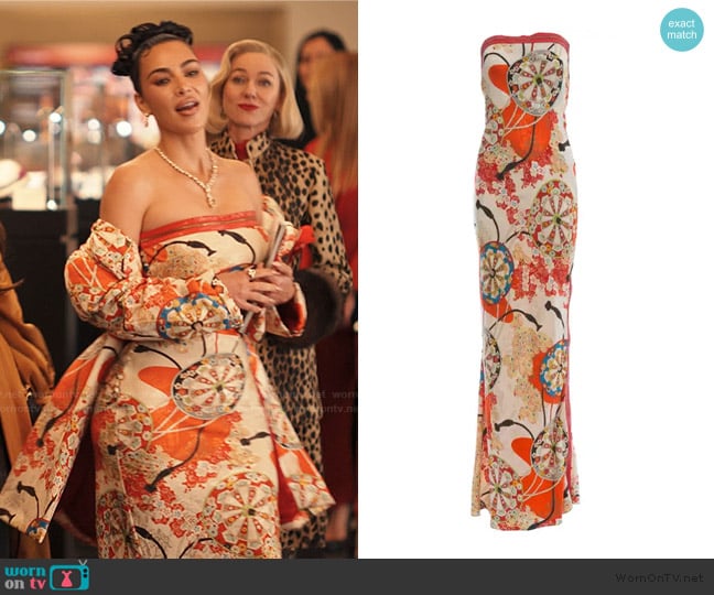 John Galliano Christian Dior x Leather Trim Strapless Dress worn by Allura Grant (Kim Kardashian) on Alls Fair