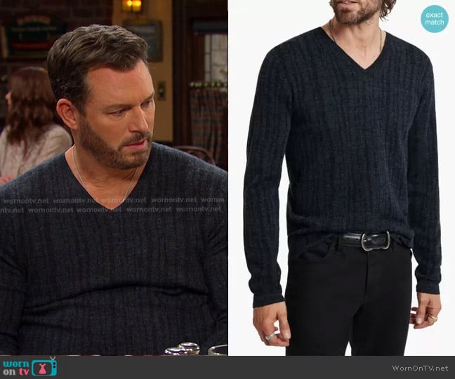 John Varvatos Bandera Rib Wool Blend V-Neck Sweater worn by Brady Black (Eric Martsolf) on Days of our Lives