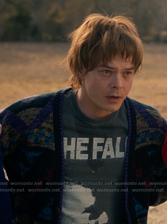 Jonathan’s grey The Fall print tee on Stranger Things