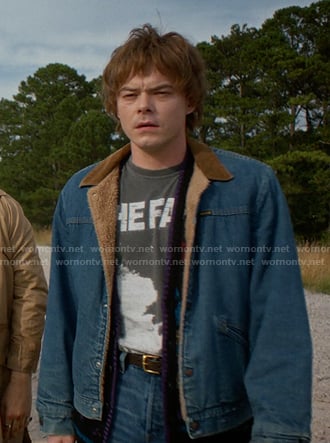 Jonathan's grey The Fall print tee on Stranger Things