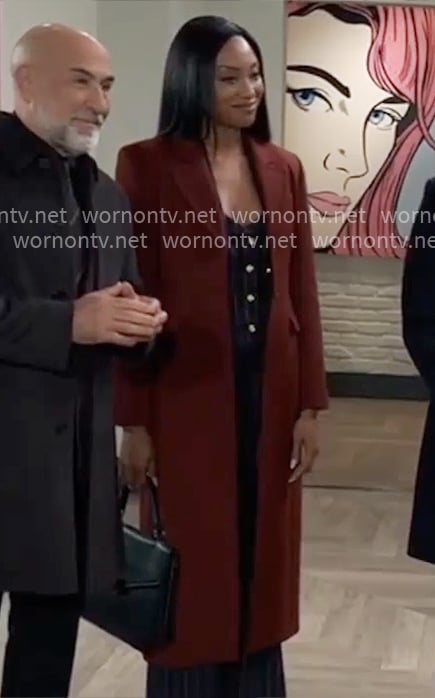 Jordan’s long burgundy coat on General Hospital