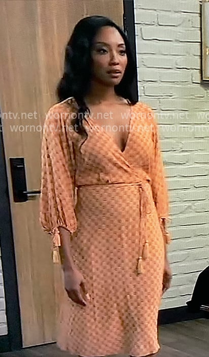 Jordan’s orange printed dress with tassels on General Hospital