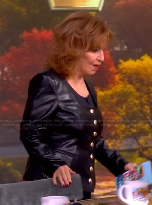 Joy’s black leather square neck jacket on The View