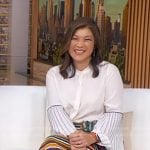 Juju's white pleated sleeve blouse and striped skirt on Good Morning America