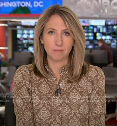 Julia Ainsley's green floral print short sleeve dress on NBC News Daily