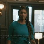 Julia’s green ruffle pencil dress on Elsbeth