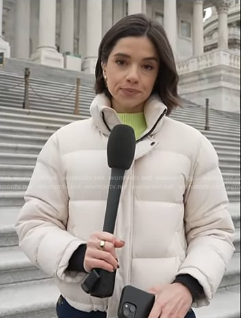 Julie's cream white puffer jacket on NBC News Daily