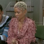 June’s red printed blouse on Beyond the Gates