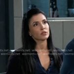 Justine’s navy button front top on General Hospital