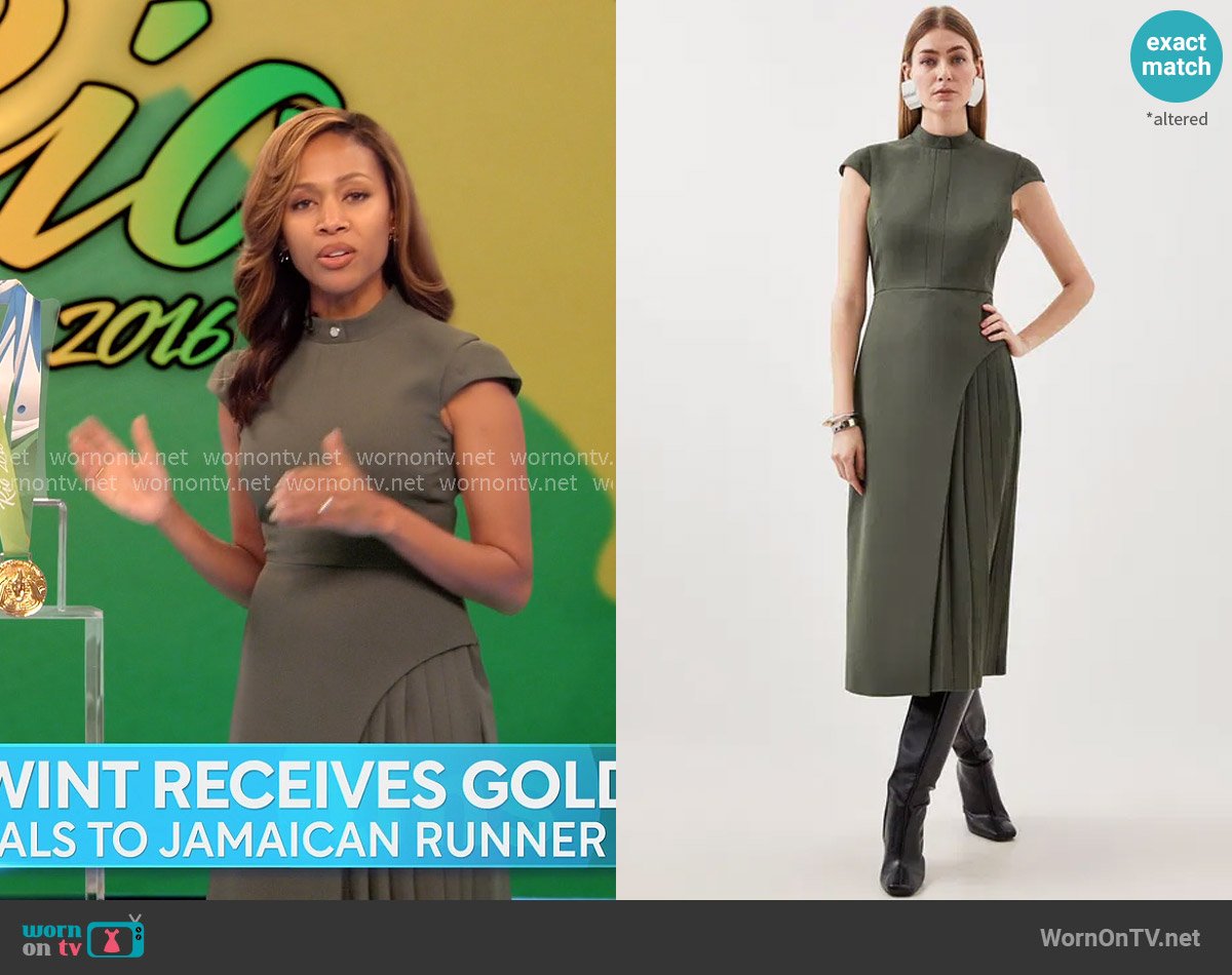 Karen Millen Military Pleated Tailored Crepe Midi Dress worn by Christina Hunter (Nicole Beharie) on The Morning Show